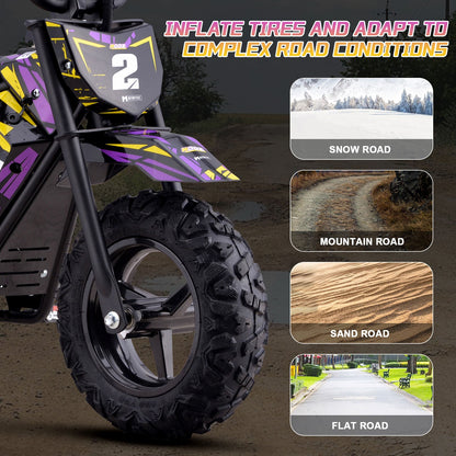 MotoTec | 24v 250w Electric Powered Mini Bike Purple | HP120E