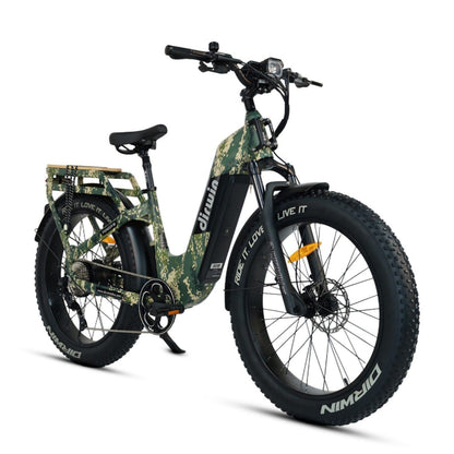 Dirwin Pioneer 2 Hunting Fat Tire Electric Bike - 30Ah, 750W (Peak 1000W), up to 120 miles range, hydraulic brakes, upto 28 MPH - 100% Financing Available!