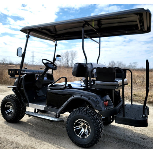 New 48v Electric Golf Cart Lifted & Loaded eMACHINE - RED Street Ready Light Package & Flip Seat