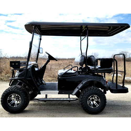 New 48v Electric Golf Cart Lifted & Loaded eMACHINE - RED Street Ready Light Package & Flip Seat
