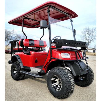 New 48v Electric Golf Cart Lifted & Loaded eMACHINE - RED Street Ready Light Package & Flip Seat