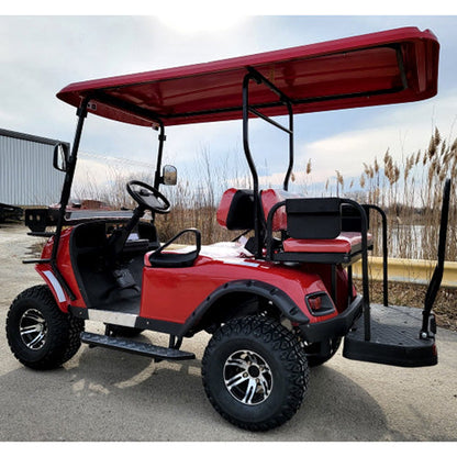 New 48v Electric Golf Cart Lifted & Loaded eMACHINE - RED Street Ready Light Package & Flip Seat