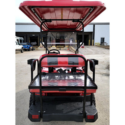 New 48v Electric Golf Cart Lifted & Loaded eMACHINE - RED Street Ready Light Package & Flip Seat