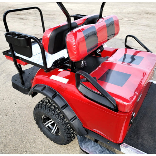 New 48v Electric Golf Cart Lifted & Loaded eMACHINE - RED Street Ready Light Package & Flip Seat