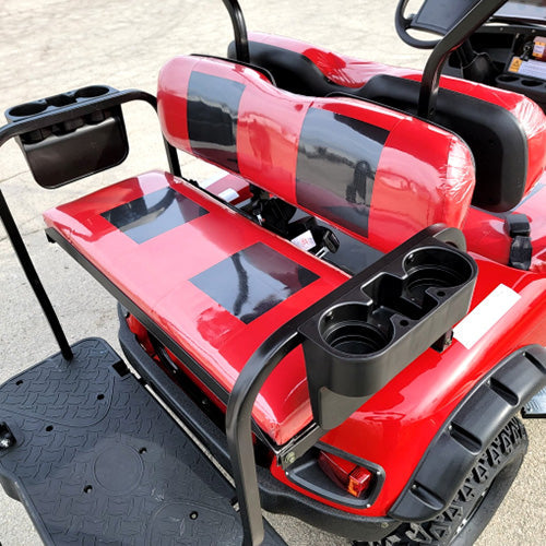 New 48v Electric Golf Cart Lifted & Loaded eMACHINE - RED Street Ready Light Package & Flip Seat