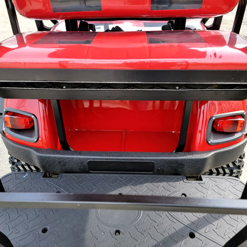 New 48v Electric Golf Cart Lifted & Loaded eMACHINE - RED Street Ready Light Package & Flip Seat