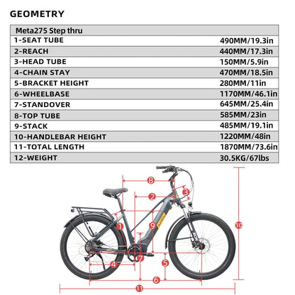 Eunorau META275 Electric Bike 48V 500W HIGH TORQUE hub motor, 13Ah - 100% Financing Available!