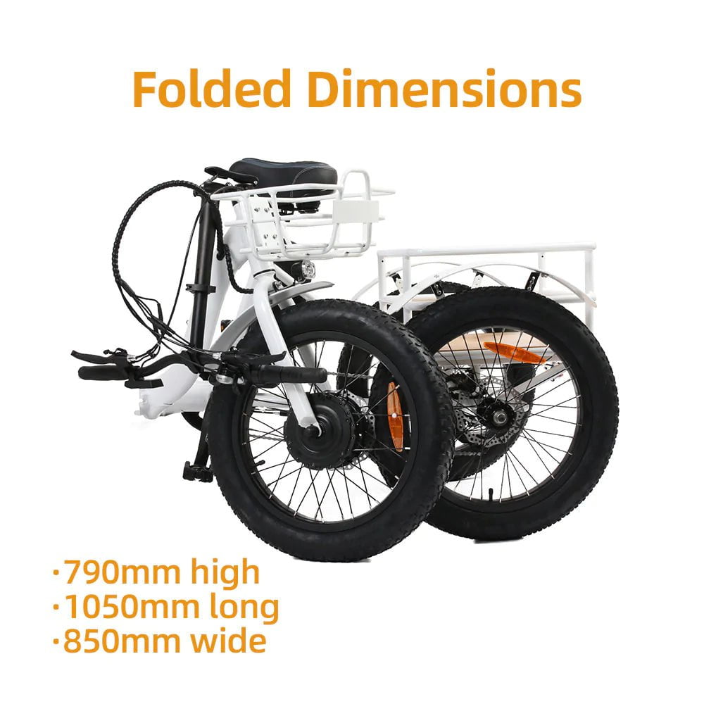 Eunorau NEW-TRIKE 2.0 Folding Electric Trike 48V 500W, upto 100 Mile Range -  100% Financing Available!