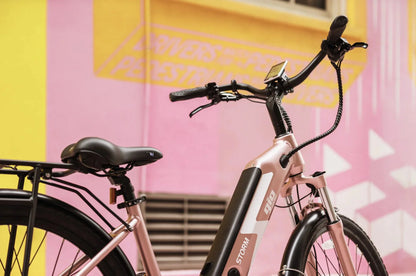 GIO STORM STEP-THRU ELECTRIC BIKE ROSE GOLD WITH INTEGRATED SAMSUNG BATTERY - 48V 13Ah 500W, top speed 20 mph, range 46 miles - 100% FINANCING AVAILABLE!