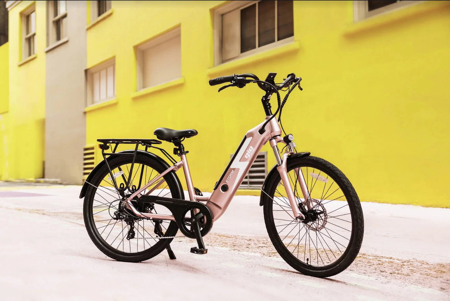 GIO STORM STEP-THRU ELECTRIC BIKE ROSE GOLD WITH INTEGRATED SAMSUNG BATTERY - 48V 13Ah 500W, top speed 20 mph, range 46 miles - 100% FINANCING AVAILABLE!
