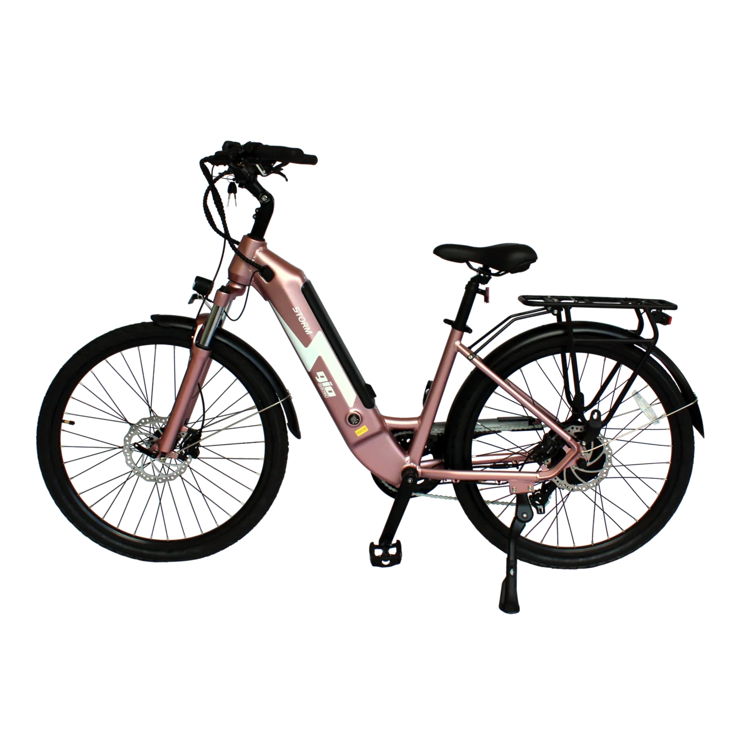 GIO STORM STEP-THRU ELECTRIC BIKE ROSE GOLD WITH INTEGRATED SAMSUNG BATTERY - 48V 13Ah 500W, top speed 20 mph, range 46 miles - 100% FINANCING AVAILABLE!