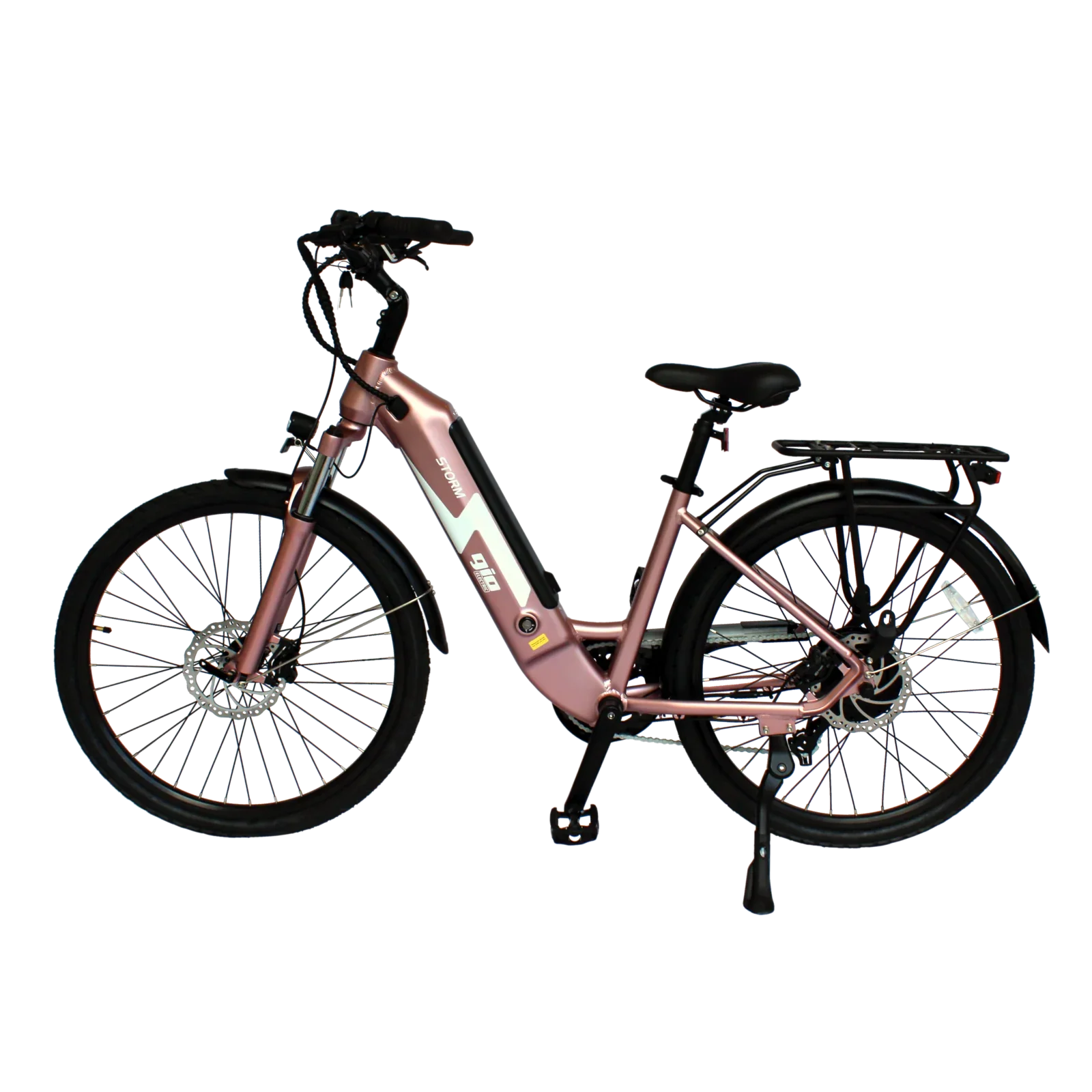 GIO STORM STEP-THRU ELECTRIC BIKE ROSE GOLD WITH INTEGRATED SAMSUNG BATTERY - 48V 13Ah 500W, top speed 20 mph, range 46 miles - 100% FINANCING AVAILABLE!