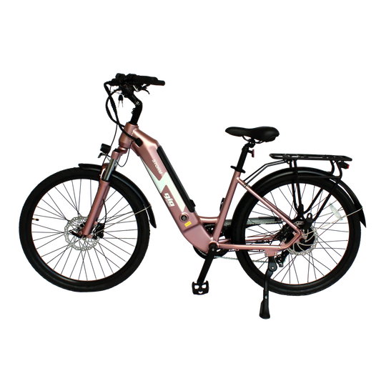 GIO STORM STEP-THRU ELECTRIC BIKE ROSE GOLD WITH INTEGRATED SAMSUNG BATTERY - 48V 13Ah 500W, top speed 20 mph, range 46 miles - 100% FINANCING AVAILABLE!
