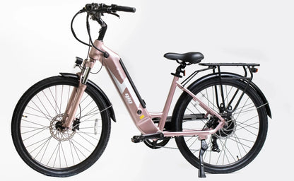 GIO STORM STEP-THRU ELECTRIC BIKE ROSE GOLD WITH INTEGRATED SAMSUNG BATTERY - 48V 13Ah 500W, top speed 20 mph, range 46 miles - 100% FINANCING AVAILABLE!