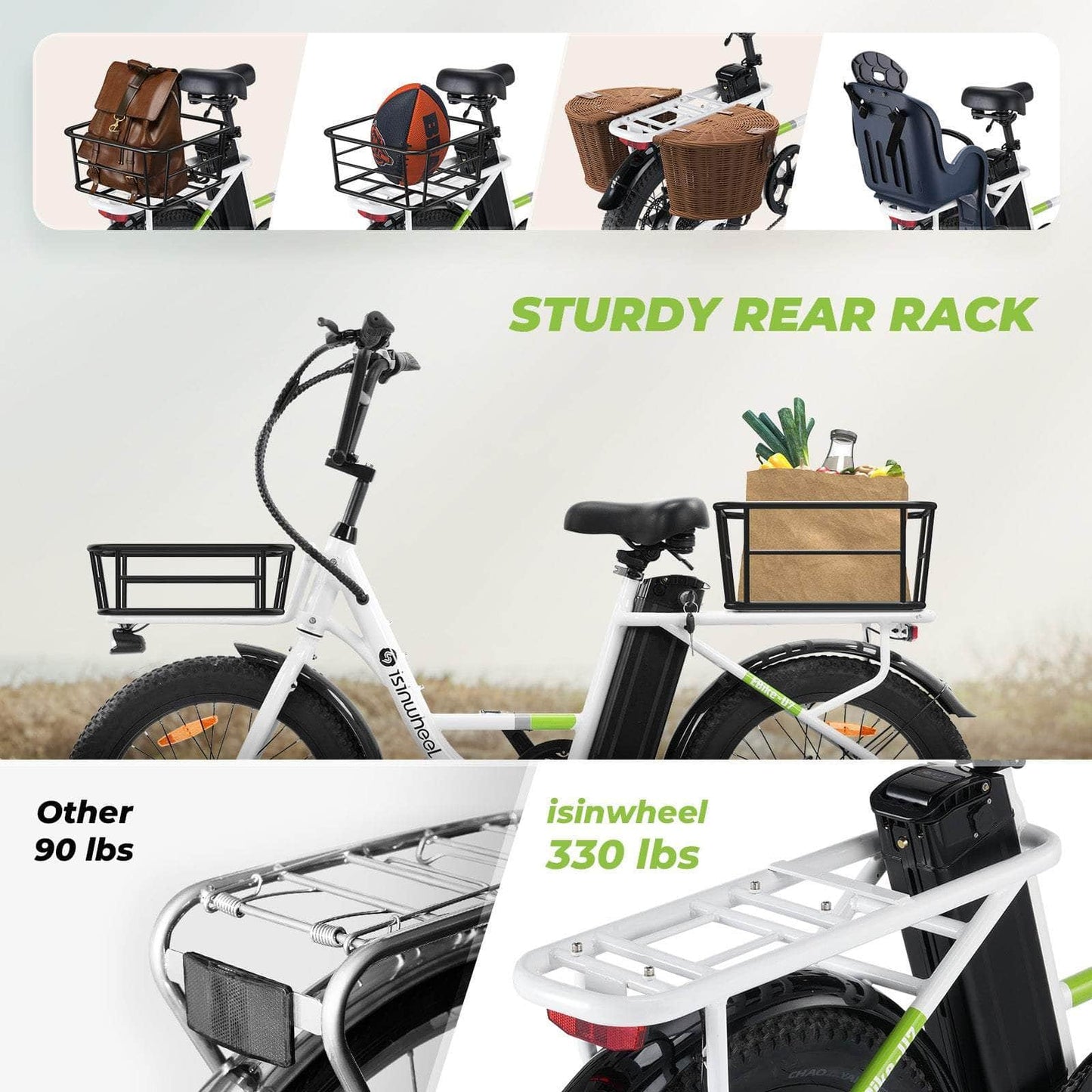 isinwheel U7 500W Electric Cargo Bike - 48V 10.4Ah Battery 7 Speed - 100% Financing Available!