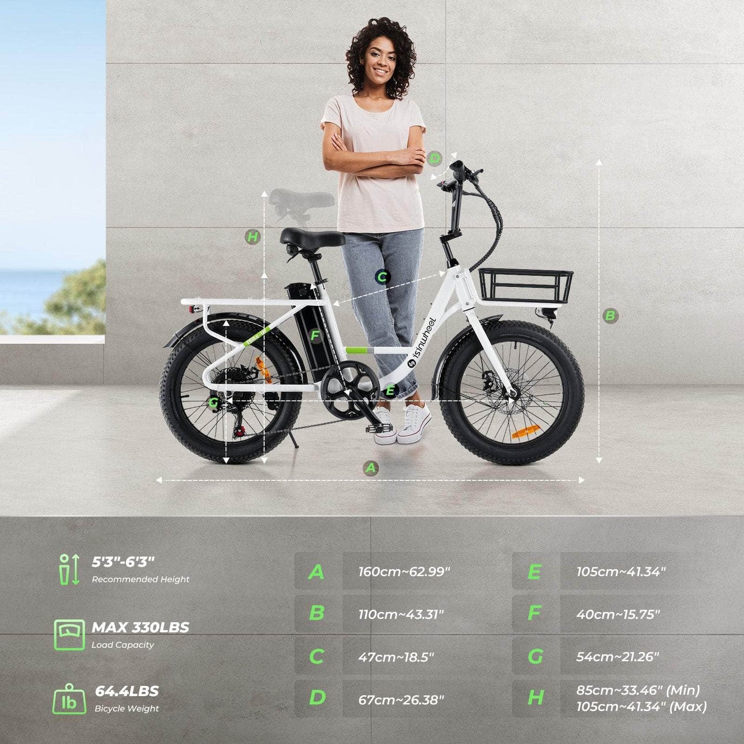 isinwheel U7 500W Electric Cargo Bike - 48V 10.4Ah Battery 7 Speed - 100% Financing Available!