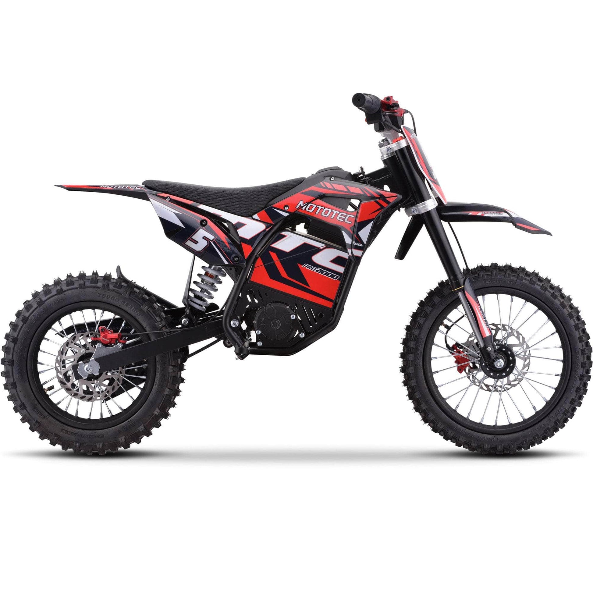 MotoTec 60V Pro Electric Dirt Bike 2000w Lithium, 15.6Ah, brushless, front and rear suspension and hydraulic brakes - 100 % Financing Available!