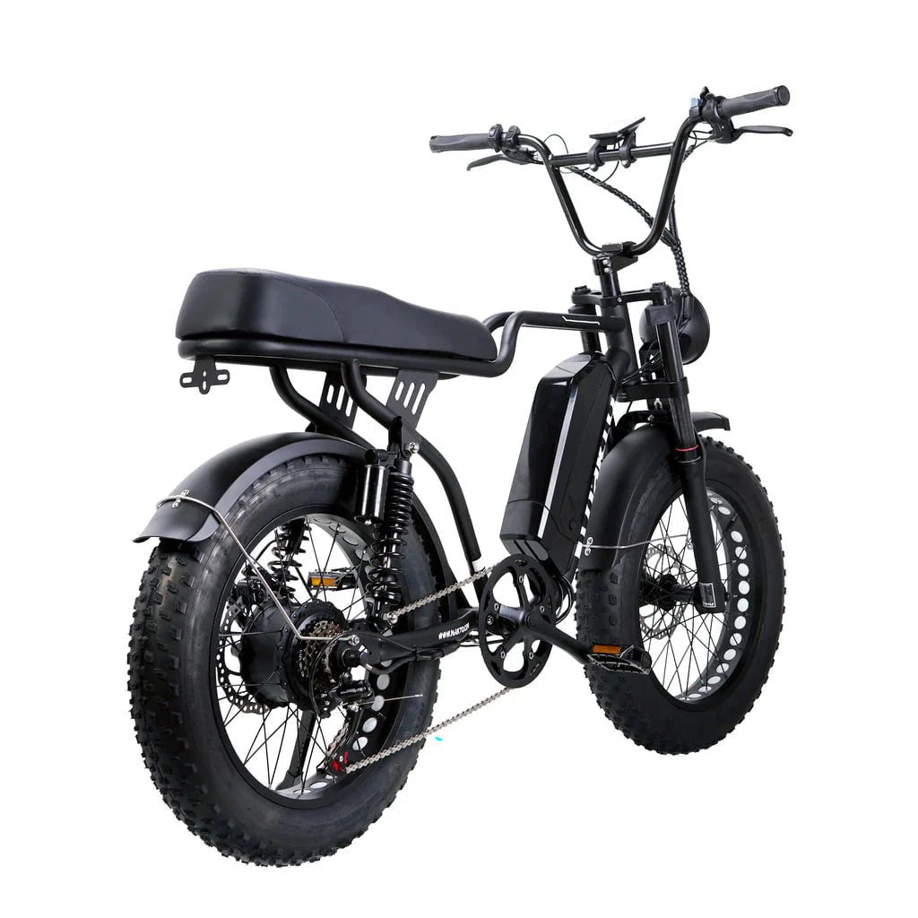 Nakto F2 and F2 Plus Electric Bike - 48V, 750W peak, 16Ah, range 60 miles, max speed 28 mph, max load 400 lbs., banana seat