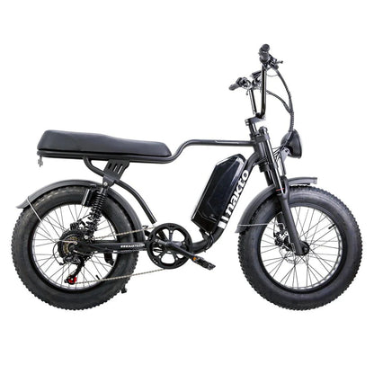 Nakto F2 and F2 Plus Electric Bike - 48V, 750W peak, 16Ah, range 60 miles, max speed 28 mph, max load 400 lbs., banana seat