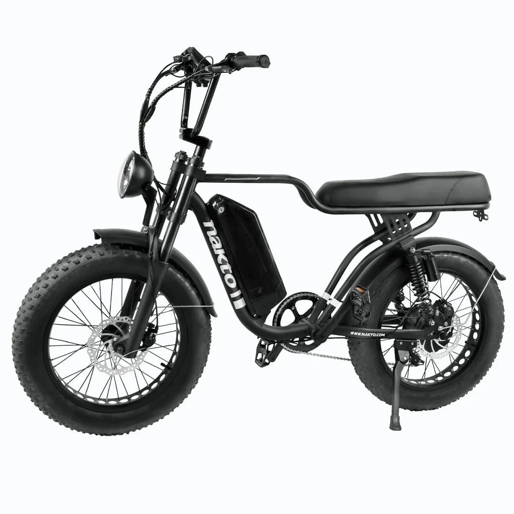 Nakto F2 and F2 Plus Electric Bike - 48V, 750W peak, 16Ah, range 60 miles, max speed 28 mph, max load 400 lbs., banana seat