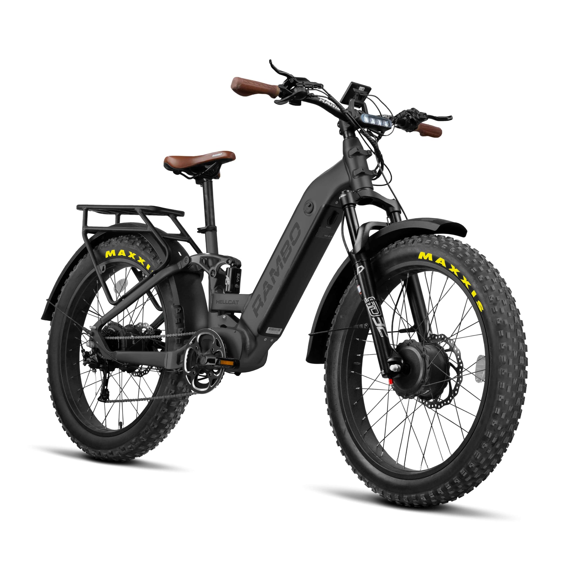 Rambo Hellcat 2.0 FS All-Wheel Drive Fat Tire Electric Bike - 48V 20-30Ah dual 1000W hub motors, full-suspension, built-in cargo rack - Financing Available!