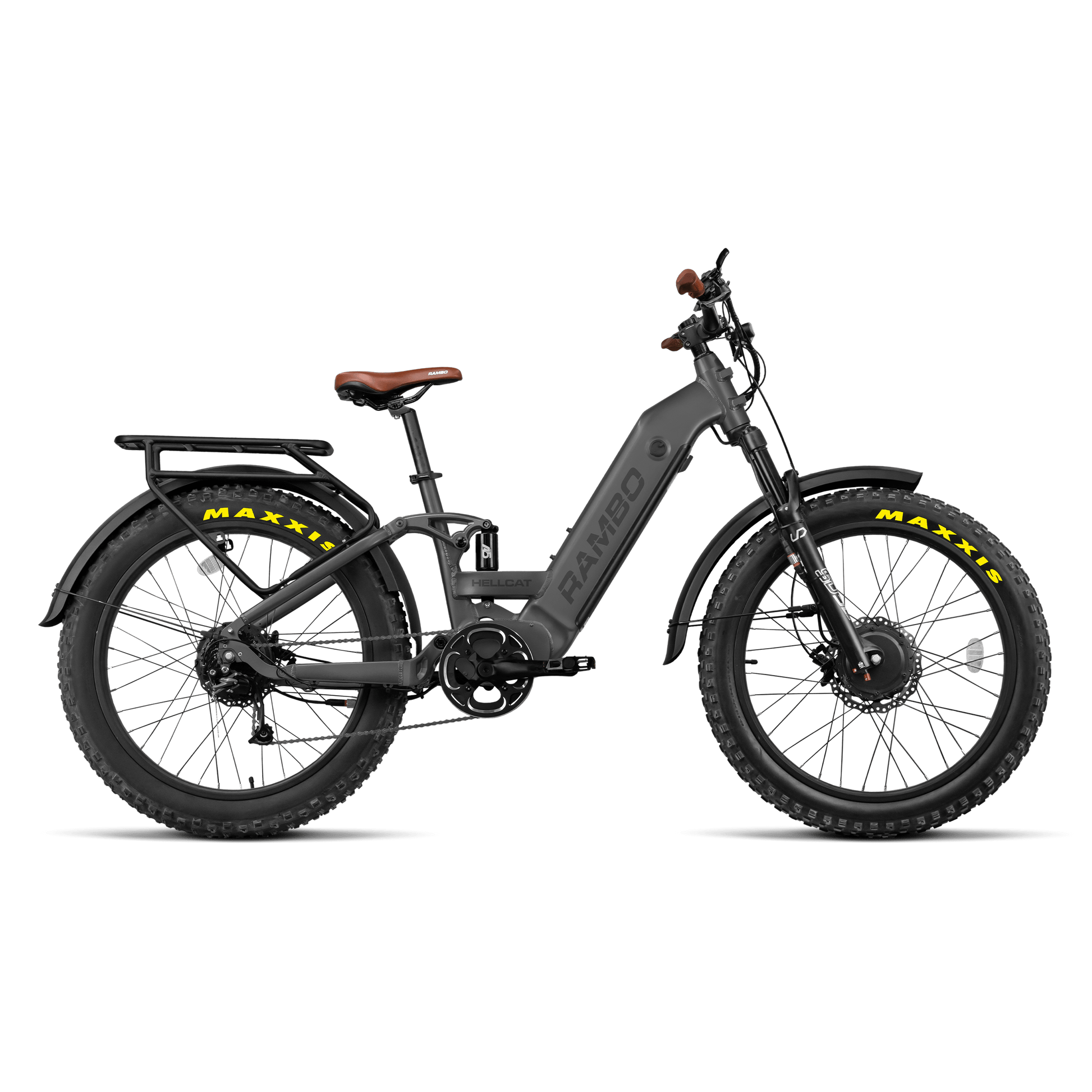 Rambo Hellcat 2.0 FS All-Wheel Drive Fat Tire Electric Bike - 48V 20-30Ah dual 1000W hub motors, full-suspension, built-in cargo rack - Financing Available!