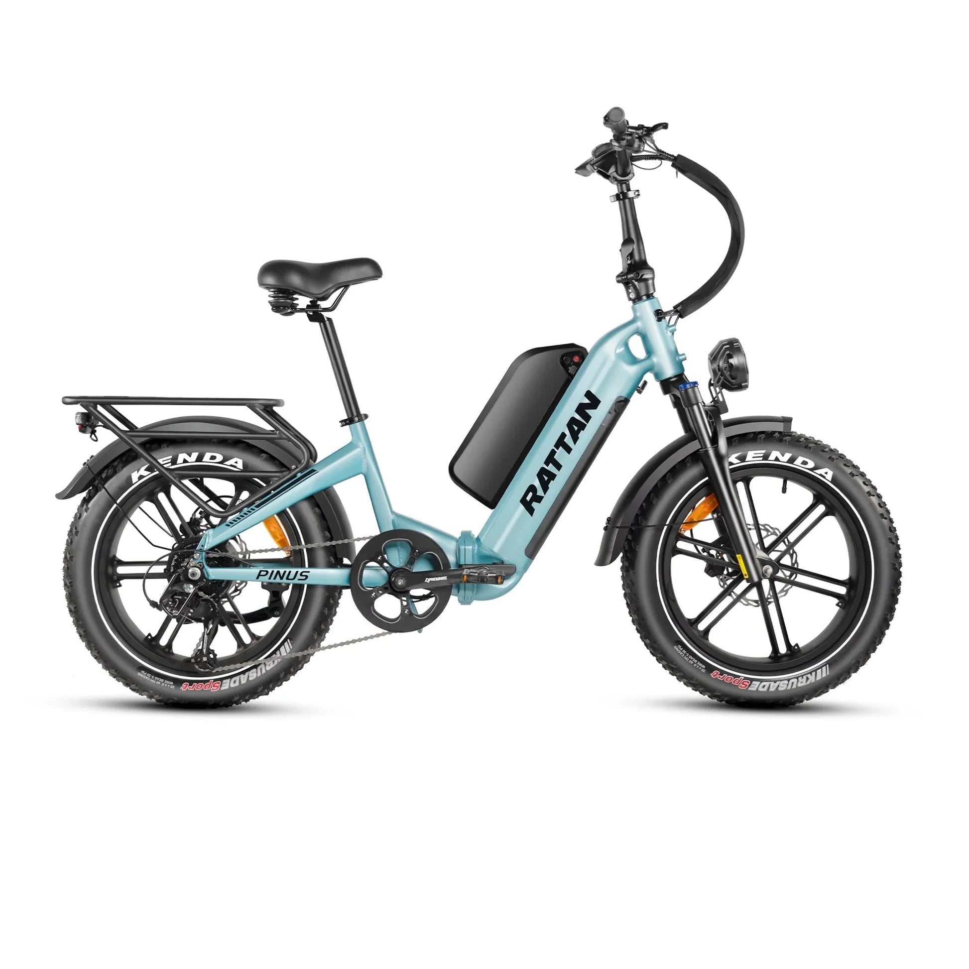 Rattan Pinus 20" * 4" Fat tire eBike, LCD Display with App control, 1200w (peak) motor, Class-3 speed(Top Speed 28mph), 48V 960Wh Battery and a step-through frame.