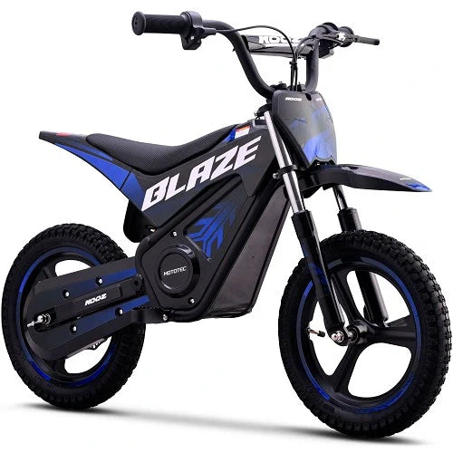 MotoTec 36V 350W (500W peak) Blaze Electric Dirt Bike, 5.2Ah, front and rear suspension, variable full twist throttle - 100% Financing Available!