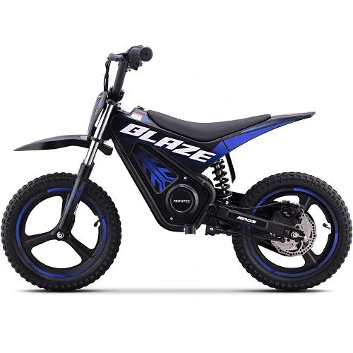 MotoTec 36V 350W (500W peak) Blaze Electric Dirt Bike, 5.2Ah, front and rear suspension, variable full twist throttle - 100% Financing Available!