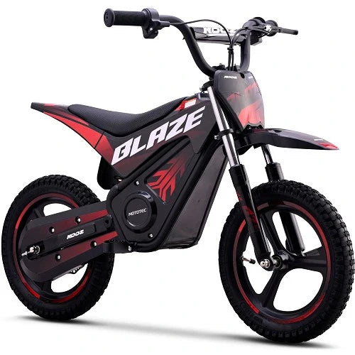 MotoTec 36V 350W (500W peak) Blaze Electric Dirt Bike, 5.2Ah, front and rear suspension, variable full twist throttle - 100% Financing Available!