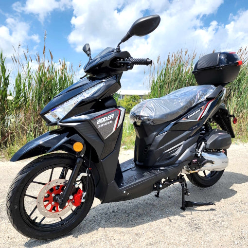 200cc 4 Stroke EFI Gas Moped Scooter W/ LED Lights - ZINGER 200 BLACK