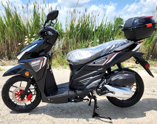 200cc 4 Stroke EFI Gas Moped Scooter W/ LED Lights - ZINGER 200 BLACK