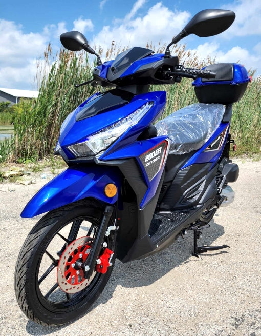 200cc 4 Stroke EFI Gas Moped Scooter W/ LED Lights - ZINGER 200 BLUE