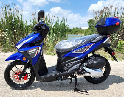 200cc 4 Stroke EFI Gas Moped Scooter W/ LED Lights - ZINGER 200 BLUE