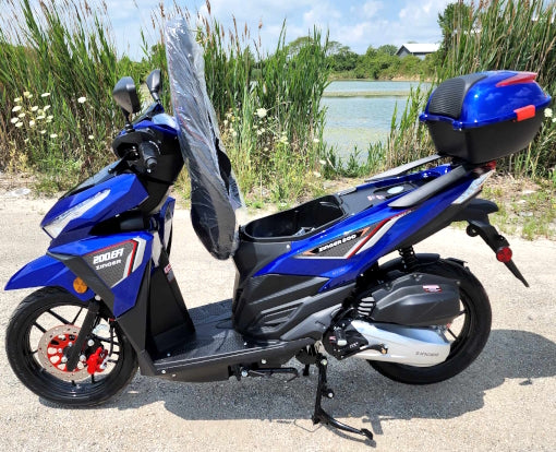 200cc 4 Stroke EFI Gas Moped Scooter W/ LED Lights - ZINGER 200 BLUE