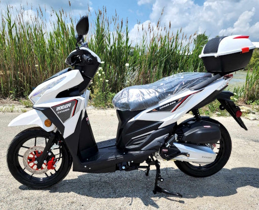 200cc 4 Stroke EFI Gas Moped Scooter W/ LED Lights - ZINGER 200 WHITE
