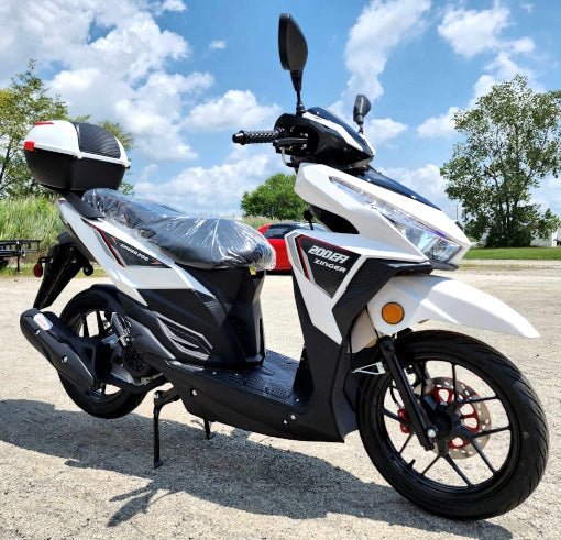 200cc 4 Stroke EFI Gas Moped Scooter W/ LED Lights - ZINGER 200 WHITE