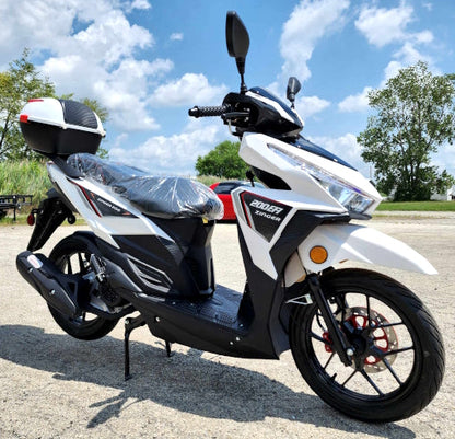 200cc 4 Stroke EFI Gas Moped Scooter W/ LED Lights - ZINGER 200 WHITE